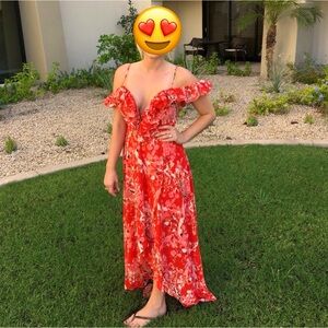 LUXXEL Sunset Floral Trappy Off the Shoulder Dress-Size Medium NWT